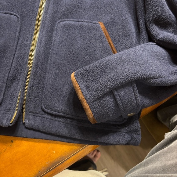 Polo by Ralph Lauren Fleece Navy Jacket with Brown Trim - Picture 8 of 11